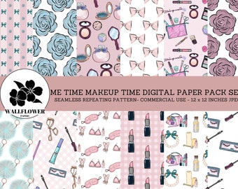 Me Time Make Up Time Papeles digitales sin costuras, Autocuidado, Cuidado de la piel, Fondos del día del spa en casa, Papel digital de uso comercial