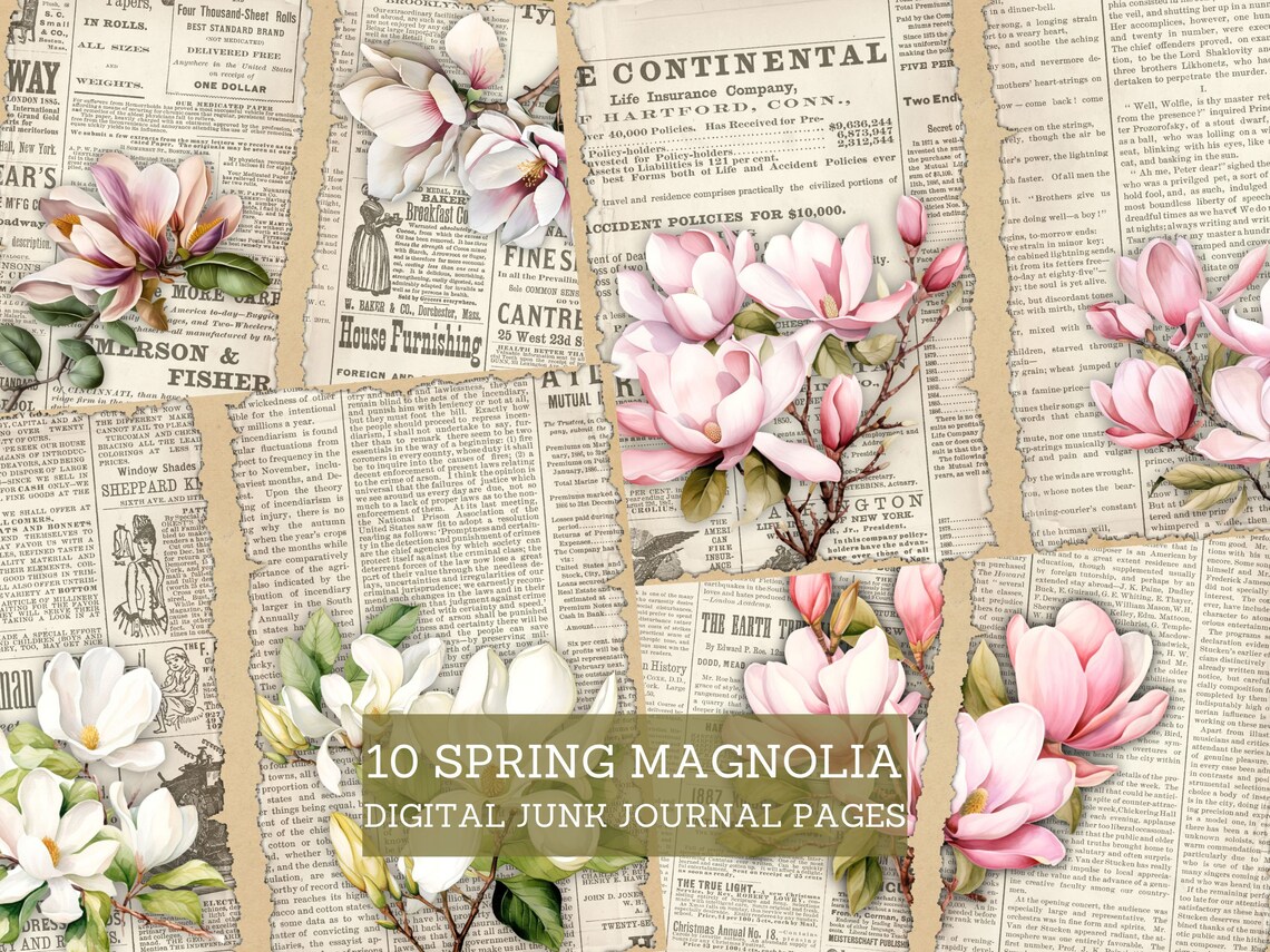Spring Magnolia Junk Journal Pages, Vintage Nature Junk Journal Kit ...
