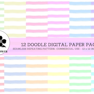 Watercolor Stripes Seamless Digital Papers, Pastel and White Striped Backgrounds, Commercial Use Digital Paper