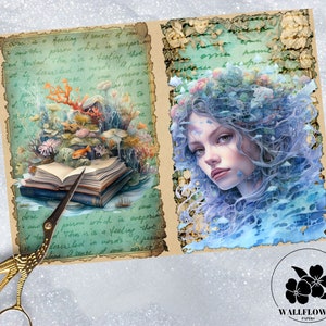 Ocean Secret Mermaid Junk Journal Pages, Life Underwater Junk Journal