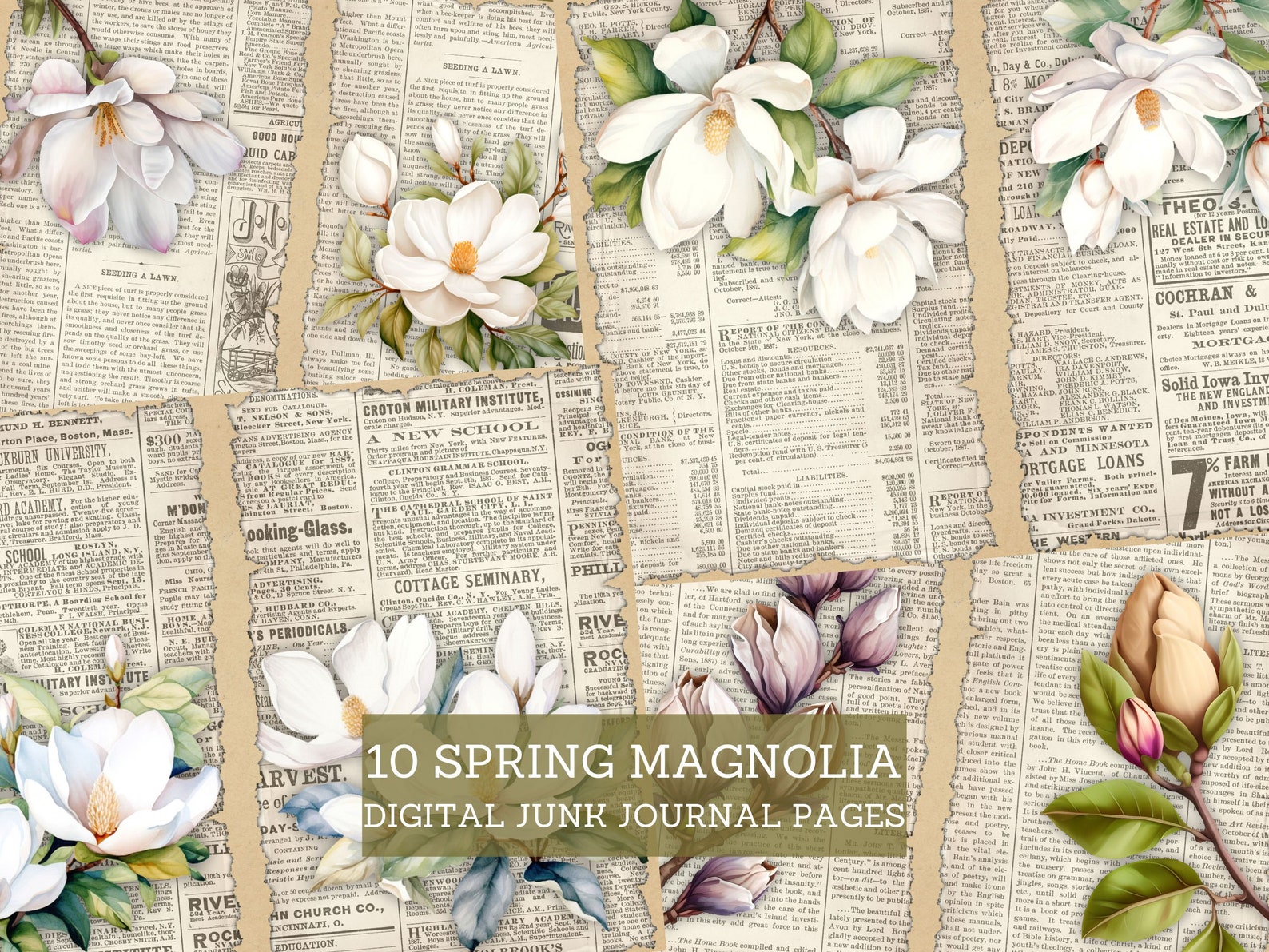 Spring Magnolia Junk Journal Pages, Vintage Nature Junk Journal Kit ...