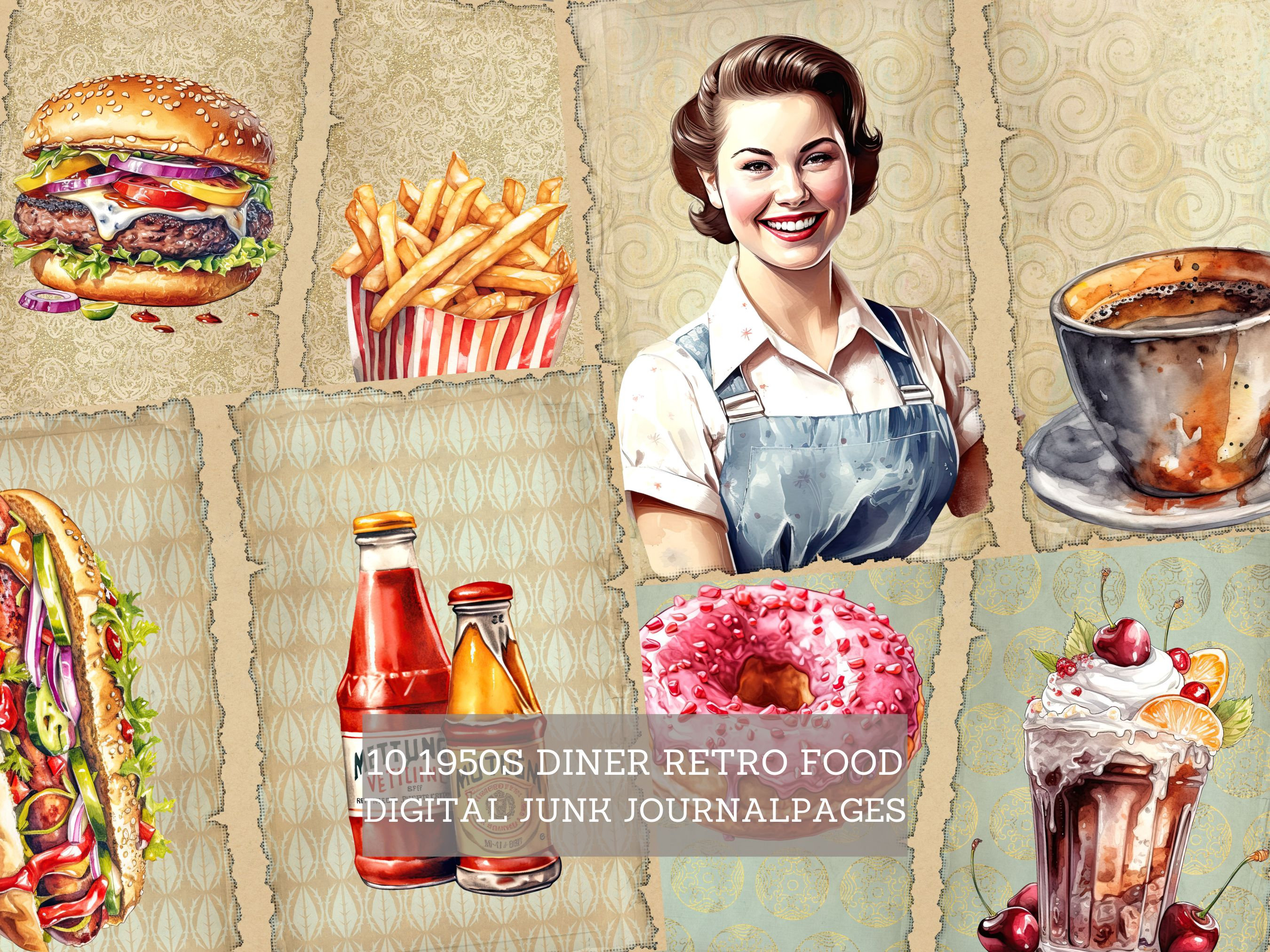 1950s Diner Retro Food Junk Journal Pages, Vintage Restaurants Junk Journal Kit, Cut Out Sheets ...