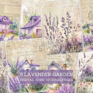 Pages de journal indésirable dans le jardin charmant de lavande, kit de journal indésirable Cottage Retreat, papiers imprimables, scrapbooking, travaux manuels sur la nature, projets de bricolage