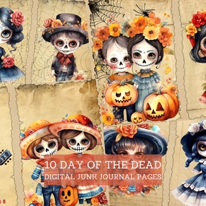 Cute Day of the Dead Junk Journal Pages, Dia De Los Muertos Junk Journal Kit, Cut Out Sheets, Junk Journal Printable, Digital Collage Paper
