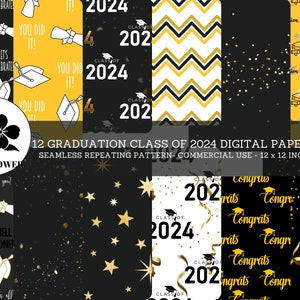 Class of 2024 Graduation Seamless Digital Papers, Black and Gold Theme, Graduation Backgrounds, Commercial Use Digital Paper