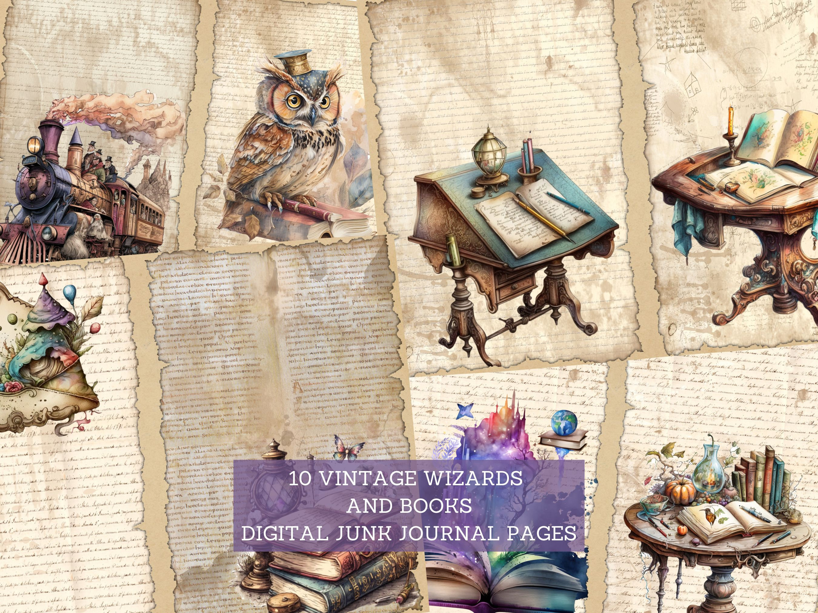 Vintage Wizards & Books Junk Journal Pages, Vintage Magic Junk Journal ...
