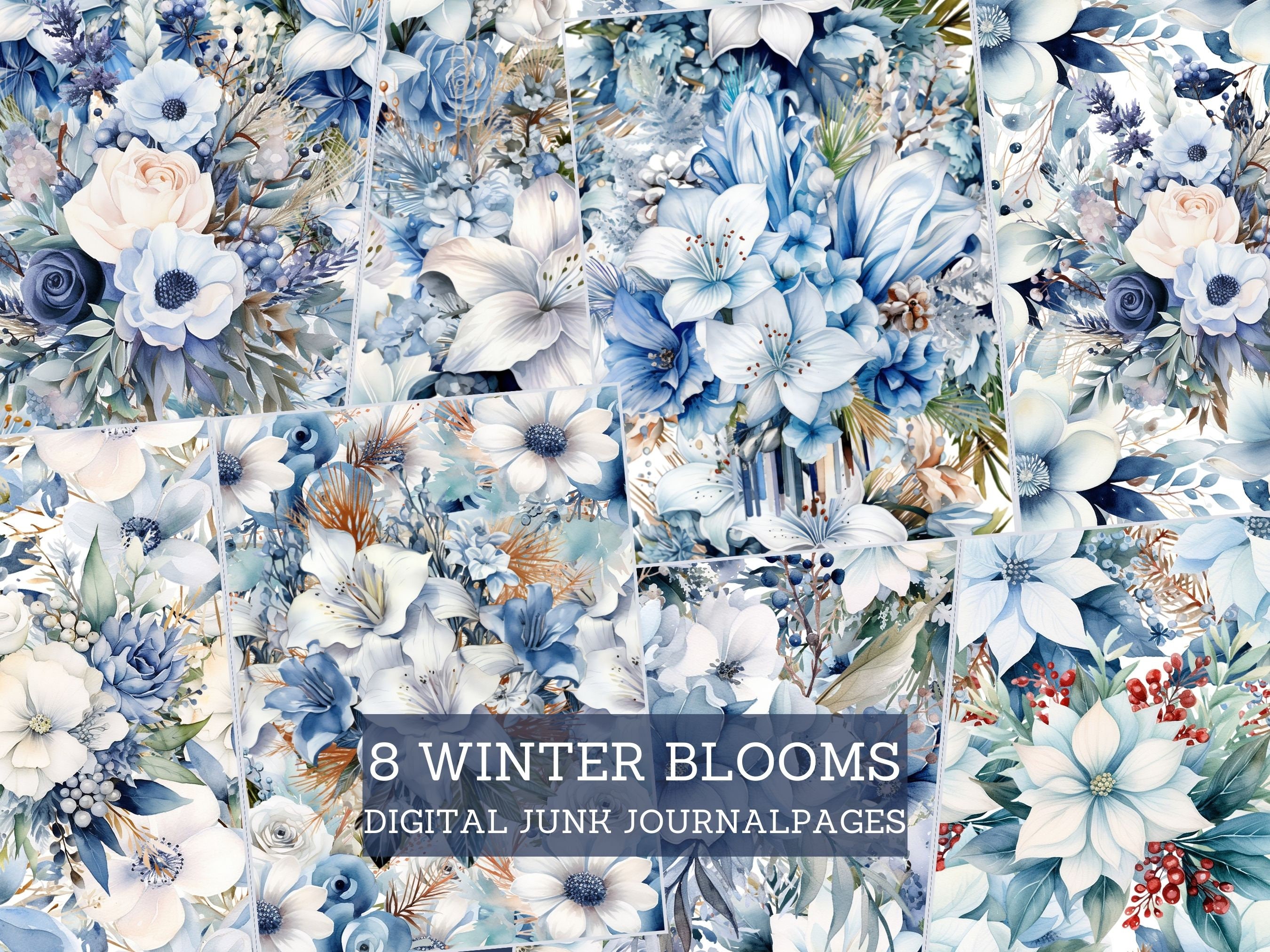 Winter Blooms Junk Journal Pages, Poinsettias & Wintertime Flowers Junk ...