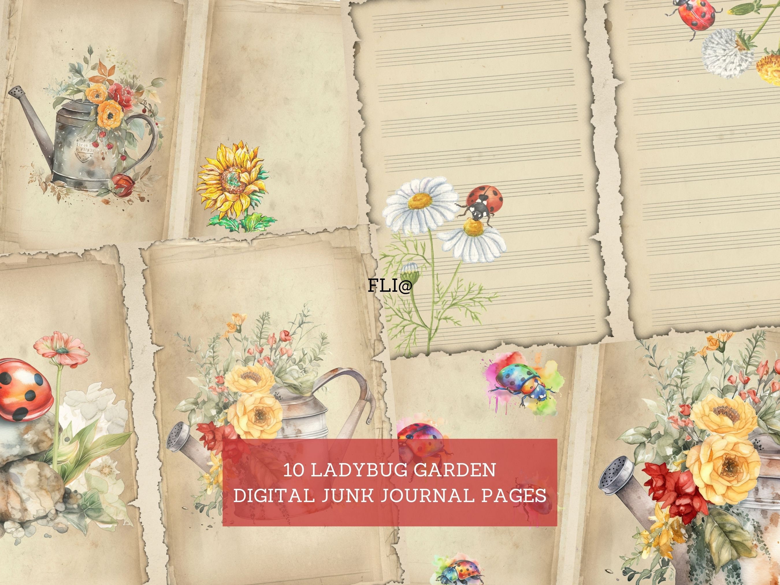 Ladybug Garden Junk Journal Pages, Vintage Garden Junk Journal Kit, Cut ...