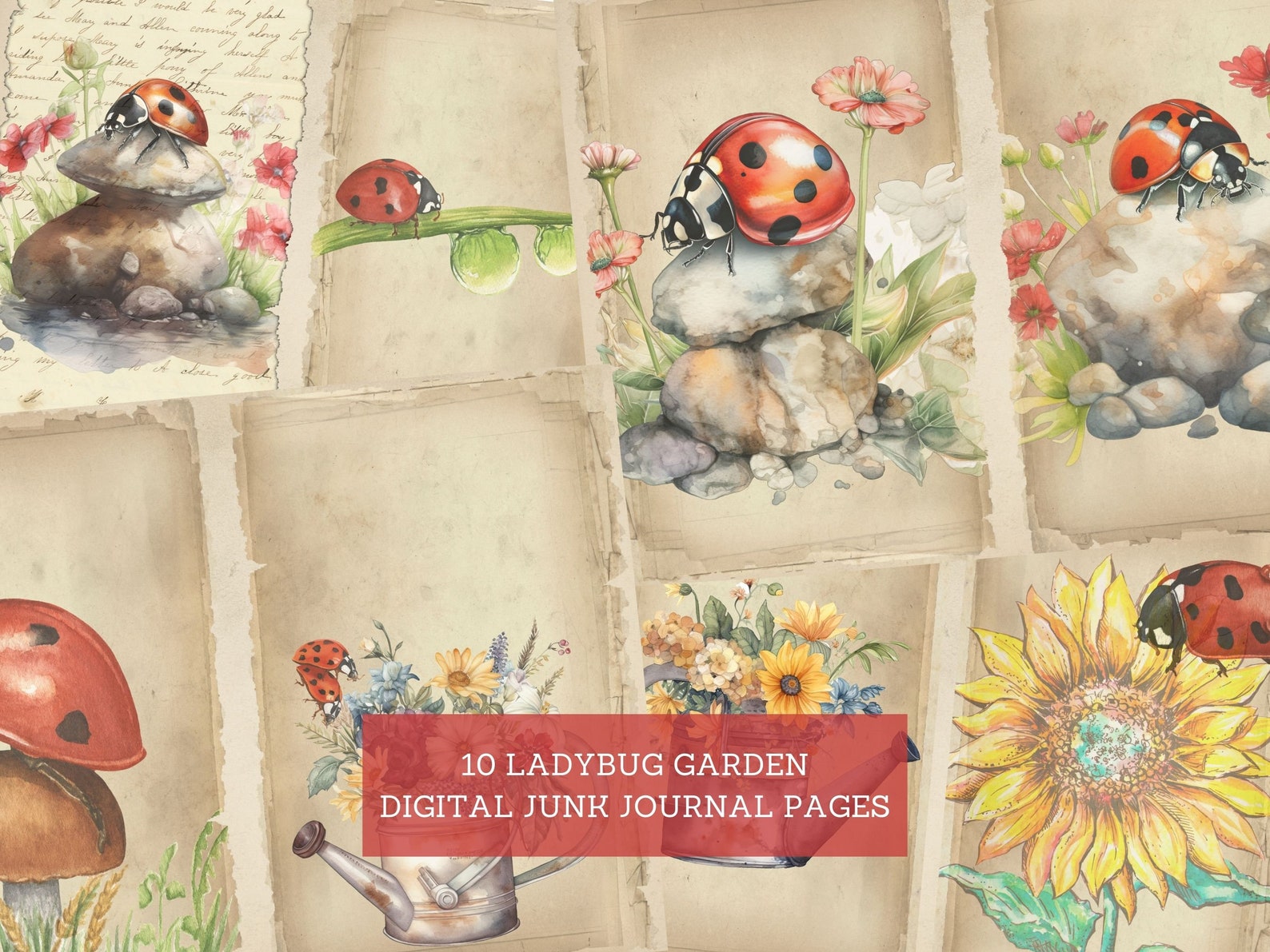 Ladybug Garden Junk Journal Pages, Vintage Garden Junk Journal Kit, Cut ...