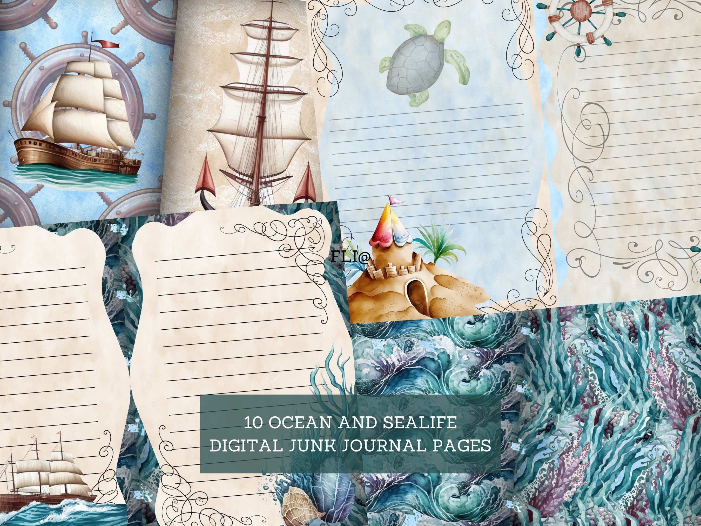 Ocean & Sea Life Junk Journal Pages, Vintage Nautical Junk Journal Kit ...