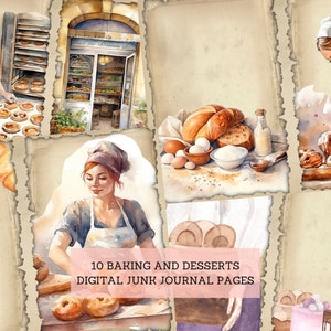 Baking & Desserts Junk Journal Pages, Vintage Bakery Junk Journal Kit, Floral Cut Out Sheets, Junk Journal Printable, Digital Collage Paper
