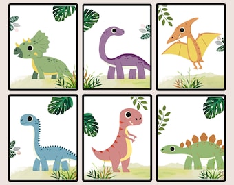 Dinosaur Baby Shower Nursery Prints Decoration, Cute Dinosaur Illustration, Dinosaur Birthday, Kids dinosaur bedroom, Printable dinosaur art