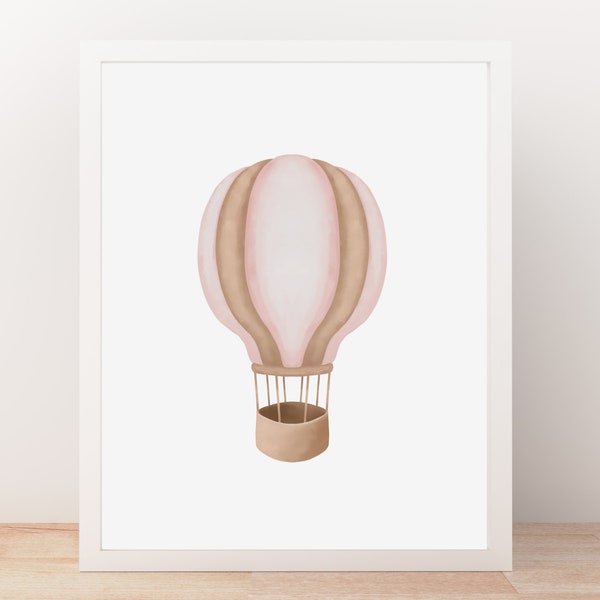 Pink Watercolor HotAir Balloon Print Decor, Girls Decor, DIGITAL DOWNLOAD, Printable Nursery Centerpiece Wall Art, Air Balloon Artwork,