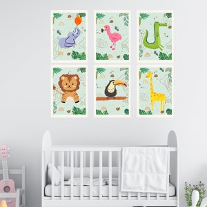 Safari Nursery Room Prints, Safari Jungle Nursery, Boho Nursery Prints, 6 Prints Set, Printable Nursery Decor, Nursery Wall Art, Animals