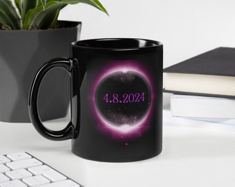 Hot Pink Ceramic Eclipse Mug, 11 oz Moon Phases Coffee Cup, Astronomy Lover Gift, Solar Eclipse