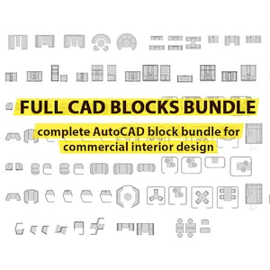 May include: A collection of black and white AutoCAD blocks for commercial interior design. The blocks include furniture, fixtures, and other common interior design elements.  FULL CAD BLOCKS BUNDLE complete AutoCAD block bundle for commercial interior design