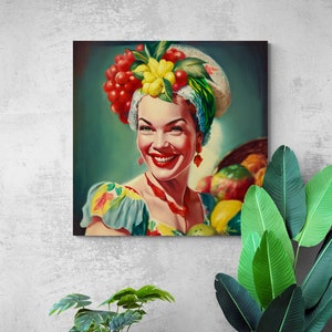 Brazilian Woman Dressed as Carmen Miranda for the Carnival. Wrapped Canvas Wall Art. Printed Canvas