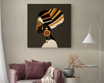 Minimalist African Woman Portrait. African Art. Wrapped Canvas Wall Art. Printed Canvas.