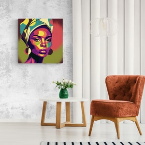 Colorful African Woman Portrait. African Art. Wrapped Canvas Wall Art. Printed Canvas.