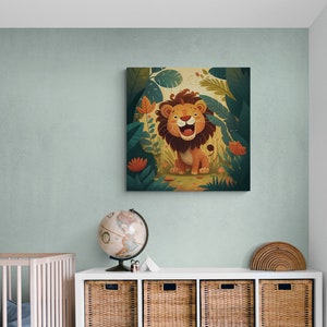 Happy Lion in the Jungle. Nursery Wall Art. Wrapped Canvas Wall Art. Printed Canvas