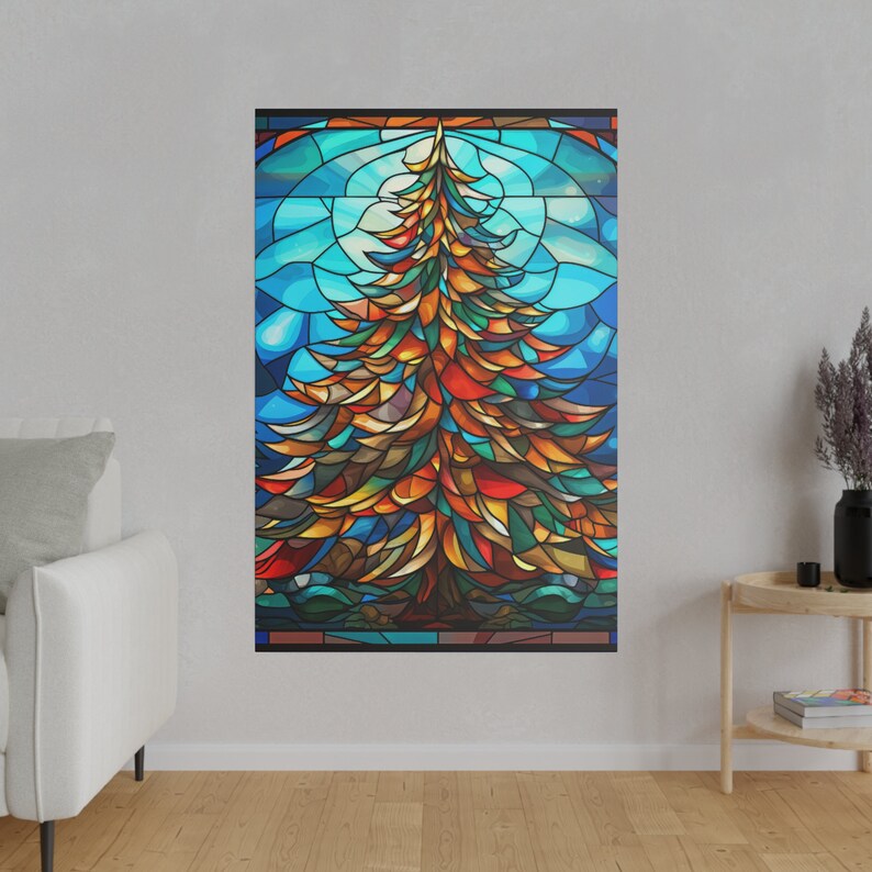 Stained Glass Christmas Tree Matte Canvas, Christmas Tree Picture