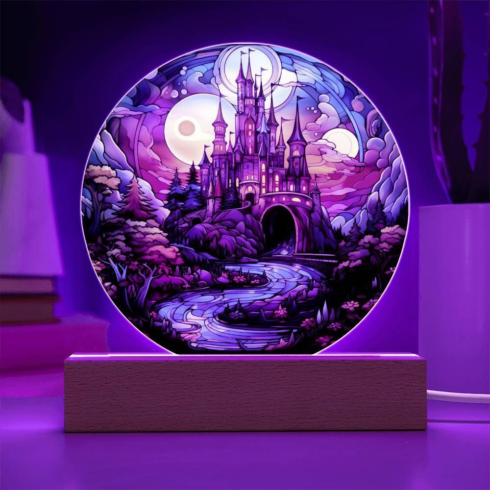 Stained Glass Fantasy Castle Circle Acrylic Plaque Stained Etsy Canada