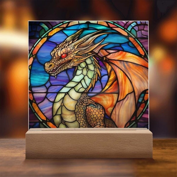 Dragon Faux Stained Glass Acrylic Plaque, Dragon Plaque, Gift for Dragon Lovers, Dragon Decor, DnD gift