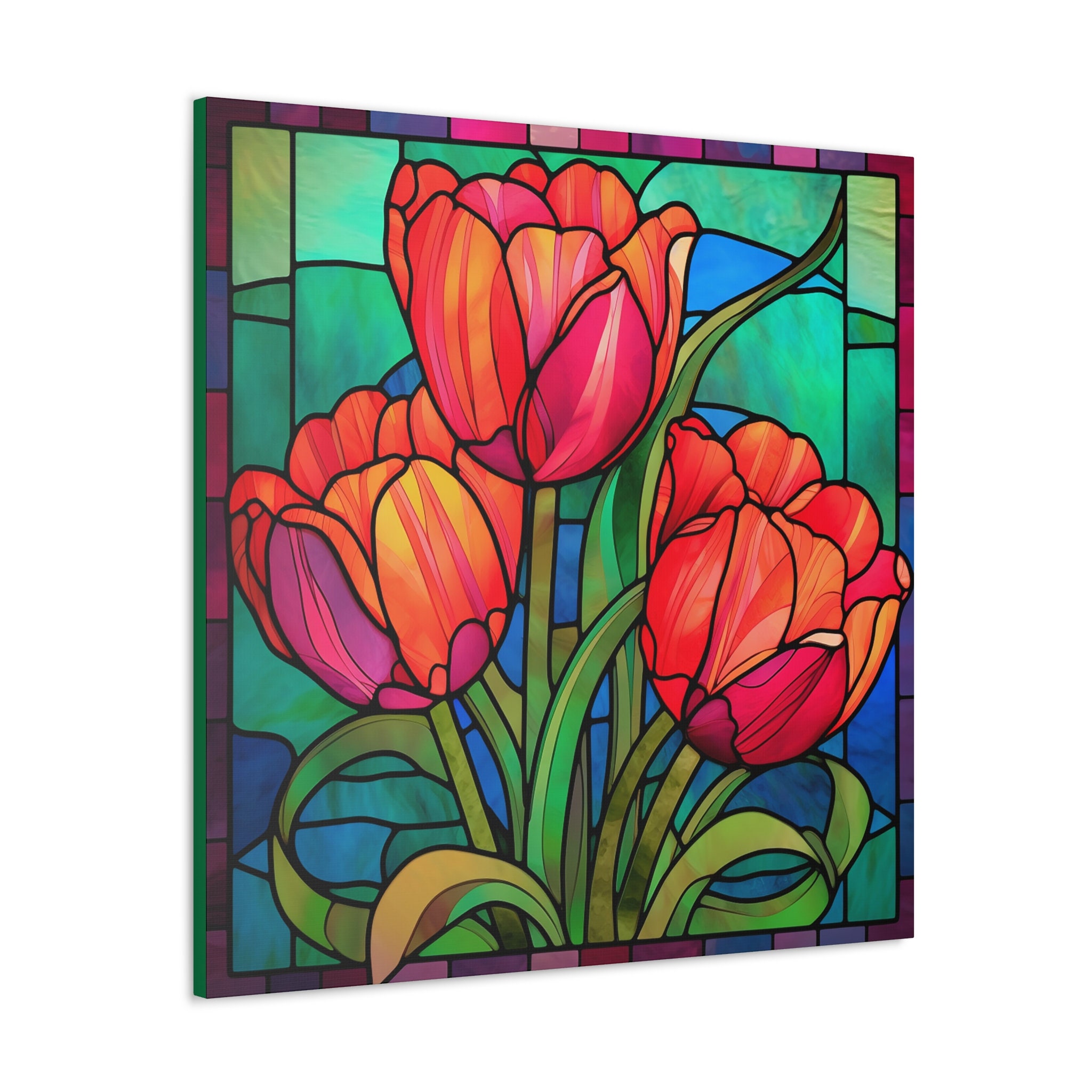 Tulip Canvas Wall Art, Stained Glass Inspired Tulip Wall Art, Tulip