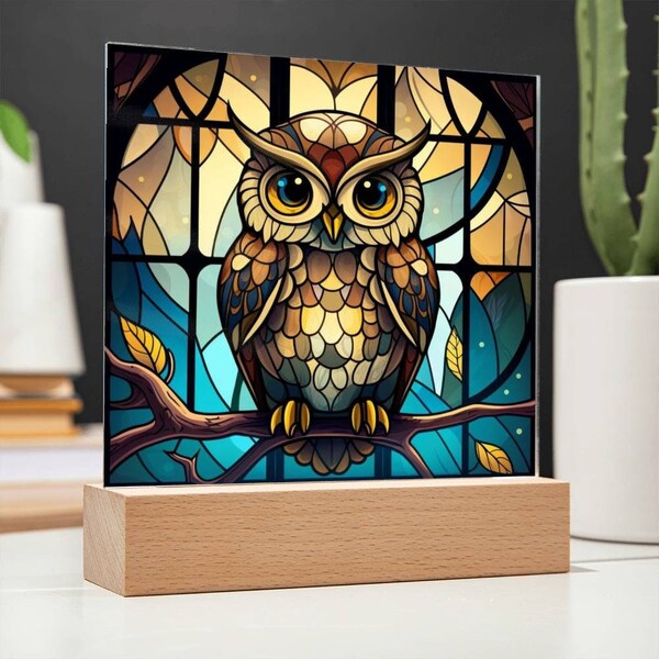 Owl Faux Stained Glass Acrylic Plaque (simulation), Owl Night Light, Owl Gift, Gift for Grandma, Gift for Owl Lover, Bird Lover Gift