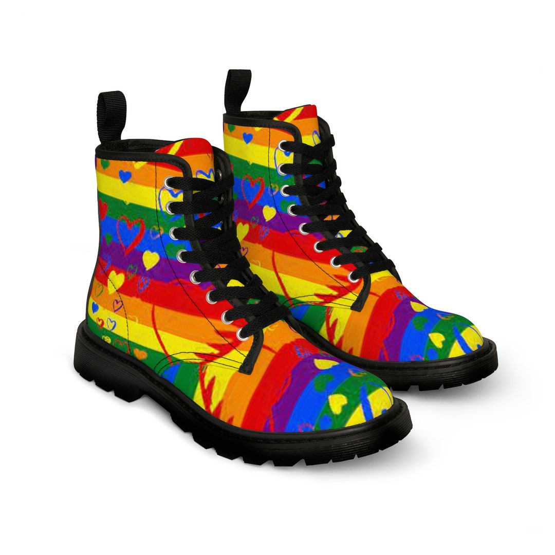Pride Rainbow Men's Canvas Boots Rainbow Boots Pride Etsy