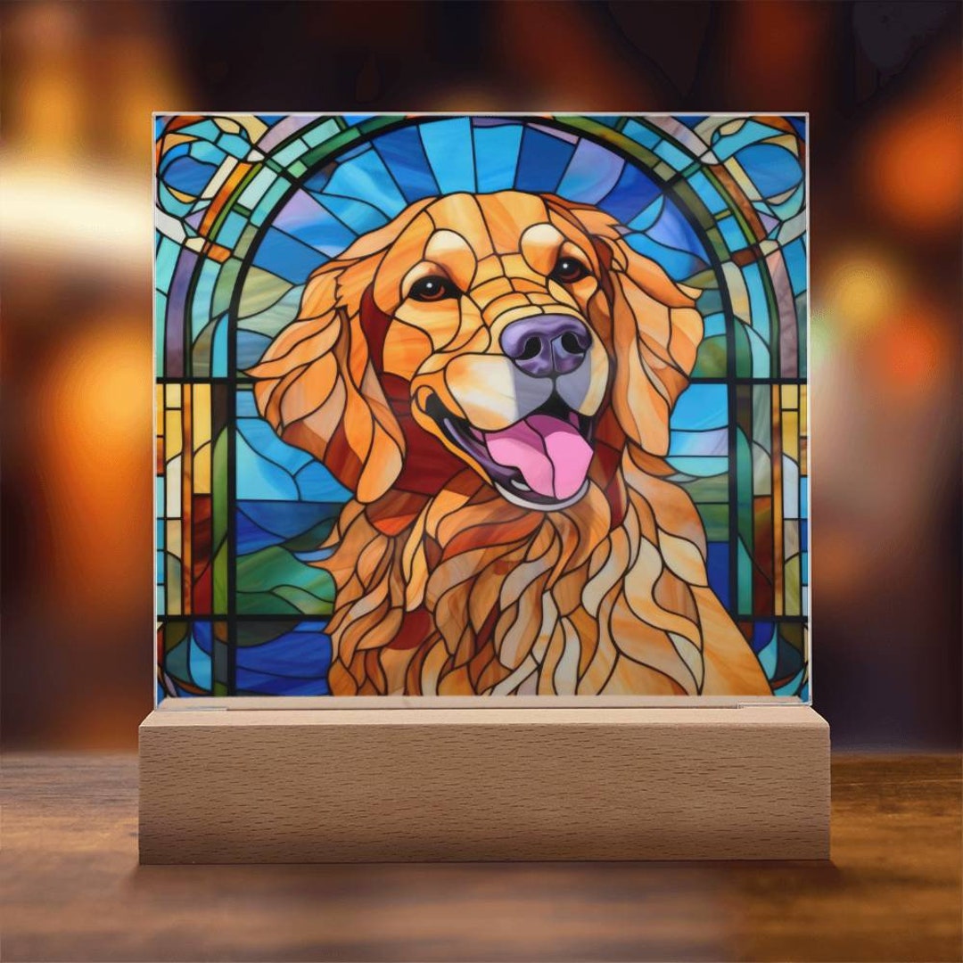 Golden Retriever Stained Glass Acrylic Plaque and Nightlight - Etsy