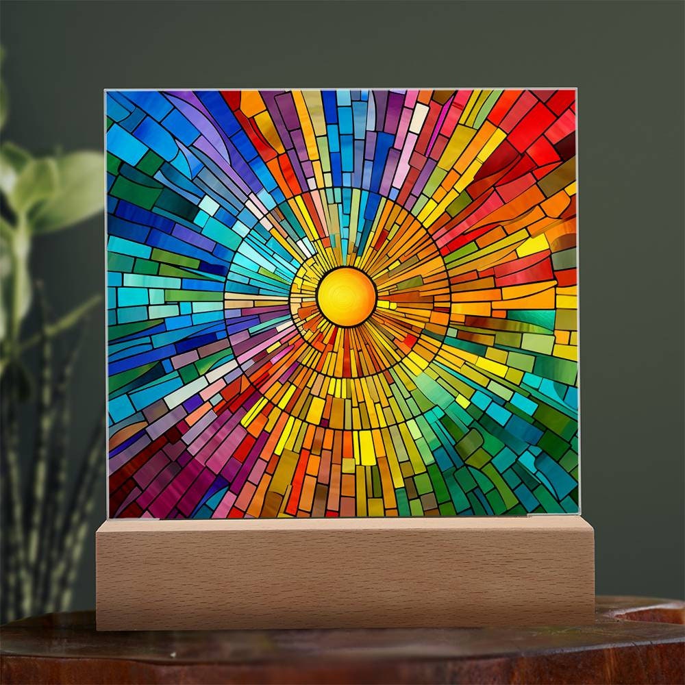 Rainbow Stained Glass Acrylic Square Plaque and Nightlight Etsy UK