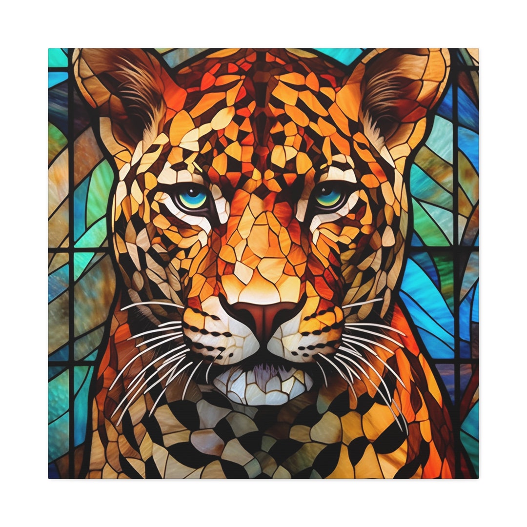 Leopard Wall Art, Stained Glass Leopard Canvas Art, Leopard Picture Etsy