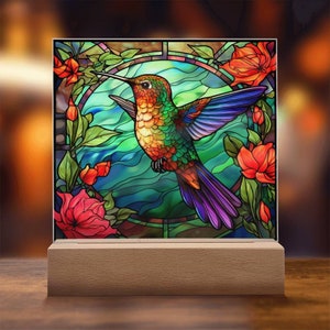 Hummingbird Faux Stained Glass Acrylic Plaque, Hummingbird Plaque, Gift for Hummingbird Lovers, Hummingbird Gift