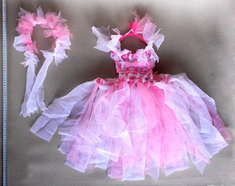 Robe tutu pour fille, costume de danse rose avec couronne de cheveux, costume de carnaval à partir de chutes de tissu