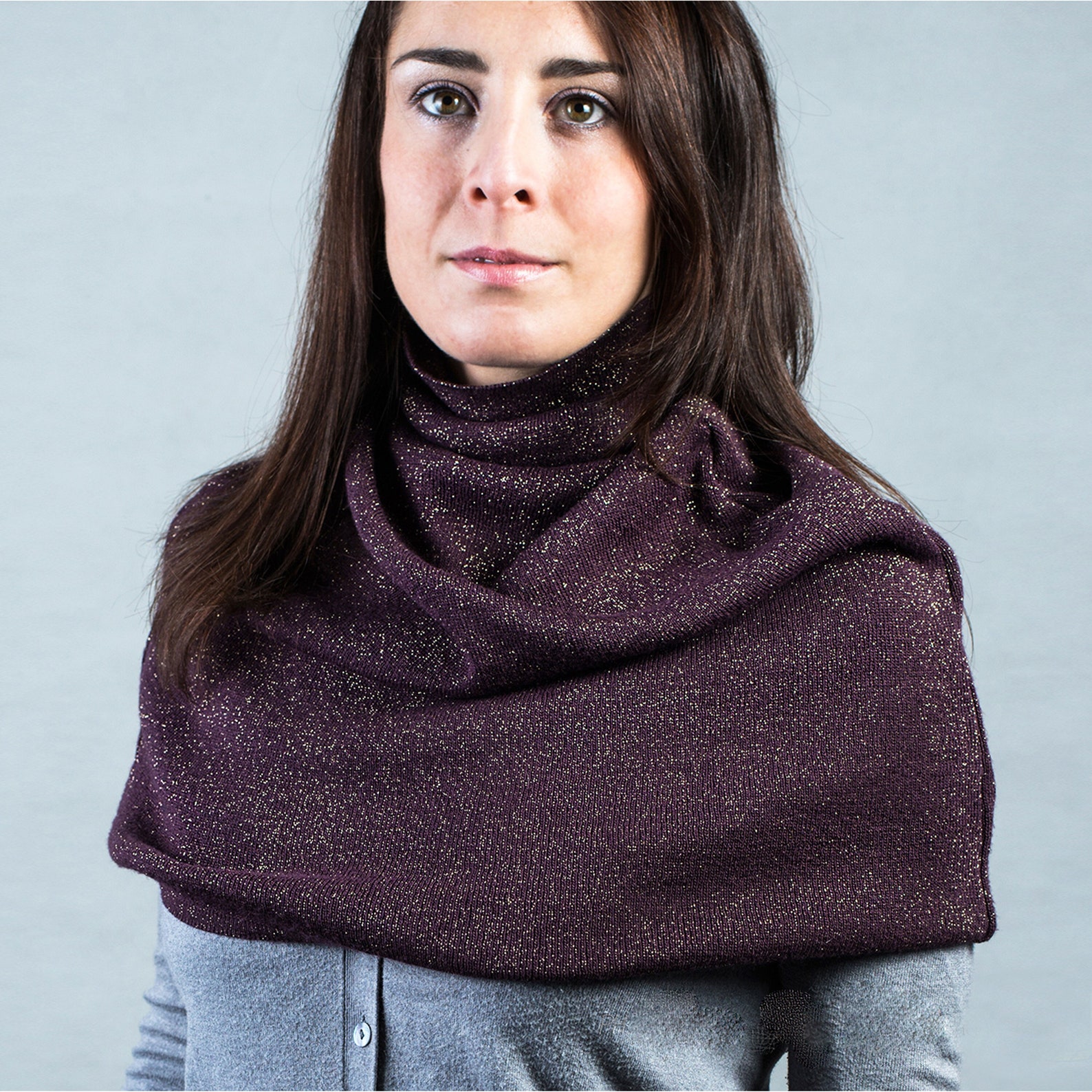 Women Artsy Pure Color Turtleneck Pullover Shawl Scarf