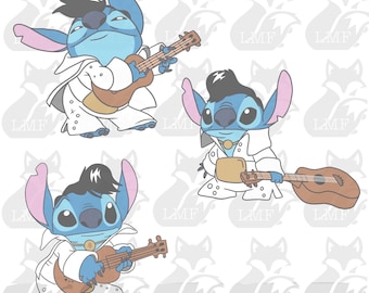 Paquete de Elvis Stitch. ¡Los tres Elvis! Lilo y Stitch SVG. PNG, en capas y en blanco y negro.