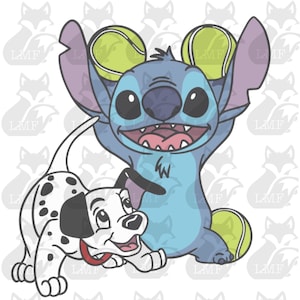 Stitch and Dalmatian SVG. Lilo and stitch svg. 101 damatians svg. png, layered, and black and white