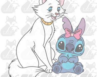 Stitch and Dutchess SVG. Aristocats svg. png, layered, and black and white
