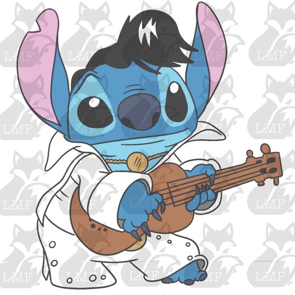Elvis Stitch. Lilo and stitch svg. png, layered, and black and white