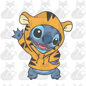 Puntada SVG. Puntada vestida como tigger svg. Lilo y puntada svg. png, en capas y en blanco y negro