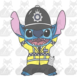 Police officer Stitch. Police stitch Lilo and stitch svg. png, layered, and black and white. Stitch dressed up. Policeman policewoman