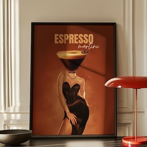 Impresión artística vintage de Espresso Martini, decoración de carrito de bar, póster de arte de cócteles, regalo de Espresso Martini, decoración del hogar, arte de pared ecléctico vintage surrealista
