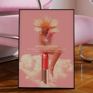 Surrealist Pink Art Print: Vintage Woman, Fantasy Dorm Decor