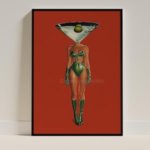 Dirty Martini Cocktail Vintage Art Print, Retro Bar Cart Decor, Cocktail Wall Art image 3