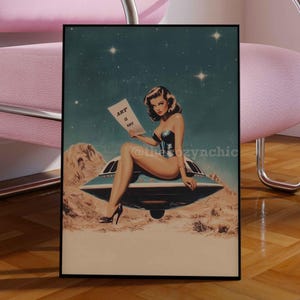 Psychedelic UFO Poster: Retro Alien Abduction Surreal Art Print