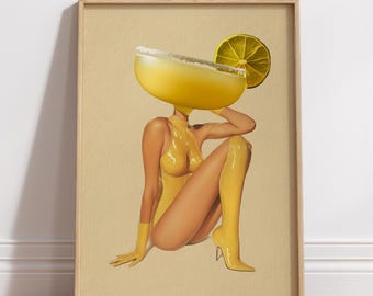 Retro Cocktail Wall Art: Margarita Bar Cart Decor
