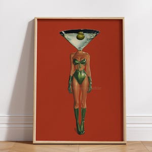 Dirty Martini Cocktail Vintage Art Print, Retro Bar Cart Decor, Cocktail Wall Art image 1