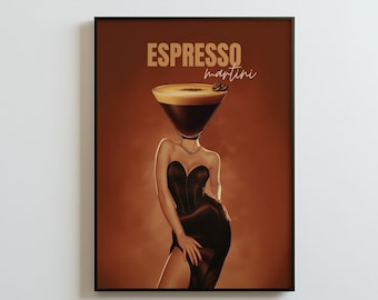 Pôster de Espresso Martini: Arte de parede surrealista vintage para coquetéis