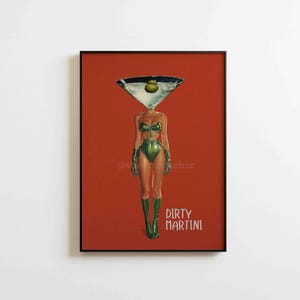 Dirty Martini Cocktail Vintage Art Print, Retro Bar Cart Decor, Cocktail Wall Art image 2